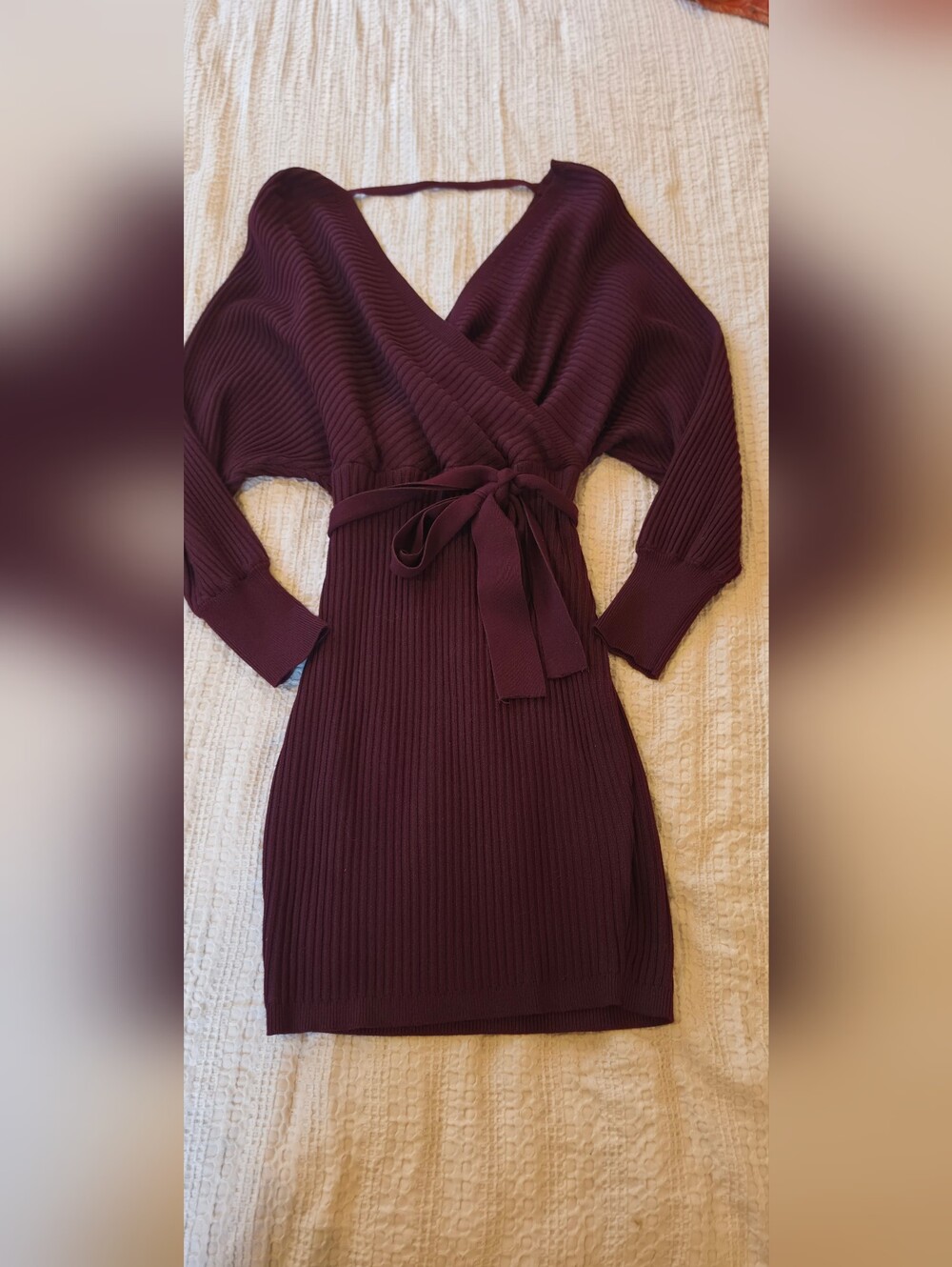 Love Tree Ribbed Wrap Mini Dress in Burgundy Size Medium Like New